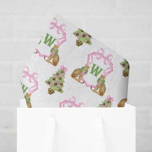 Watercolor Preppy Luipaard Kerst Monogram Wapen Tissuepapier (Cadeauzakje)