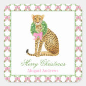 Watercolor Preppy Luipaard Kerst Vierkante Sticker (Voorkant)