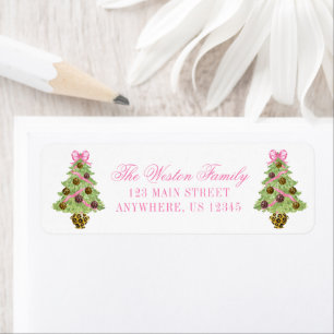 Watercolor Preppy Luipaard Kerstadres Etiket