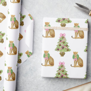 Watercolor Preppy Luipaard Kerstboom Cadeaupapier