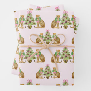 Watercolor Preppy Luipaard Kerstboom Inpakpapier Vel