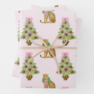 Watercolor Preppy Luipaard Kerstboom Inpakpapier Vel