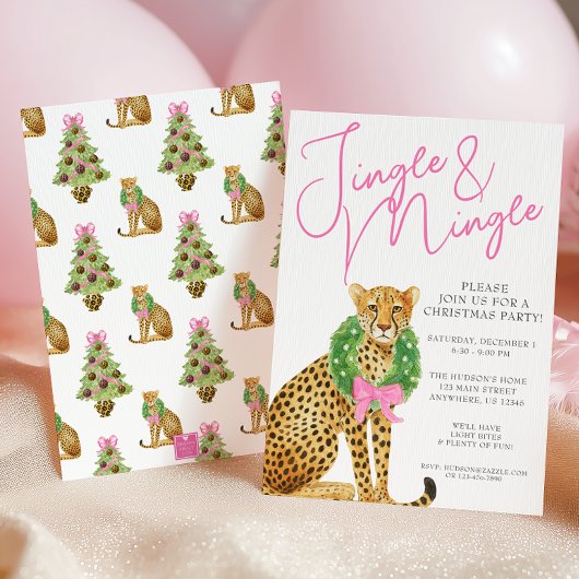 Watercolor Preppy Luipaard Kerstfeest Kaart