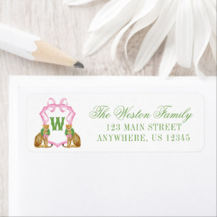 Watercolor Preppy Luipaard Monogram Wapenschild Ad Etiket