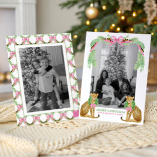 Watercolor Preppy Luipaard Slinger Kerstmis Feestdagenkaart
