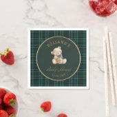 Watercolor preppy plaid teddy bear baby shower Servet (Insitu)