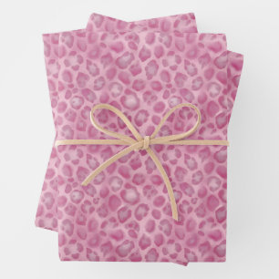 Watercolor Preppy Roze Luipaardprint Inpakpapier Vel