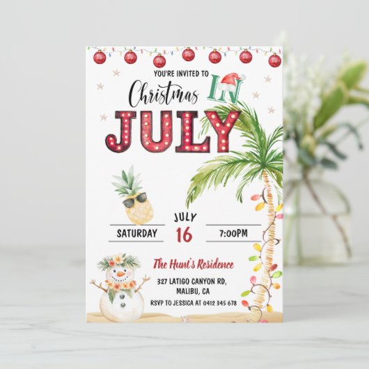Watercolor Pret Kerstdag in juli-feest Kaart (Staand voorkant)
