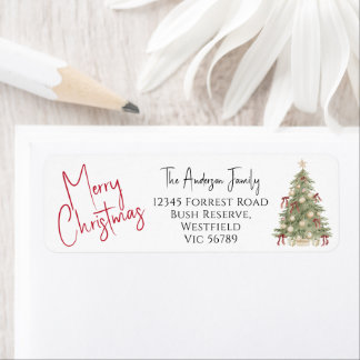 Watercolor Prettig Kerstboom Retouradres Etiket