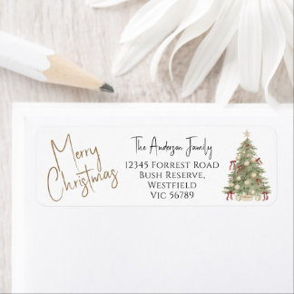 Watercolor Prettig Kerstboom Retouradres Etiket