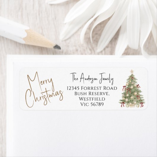Watercolor Prettig Kerstboom Retouradres Etiket (Insitu)
