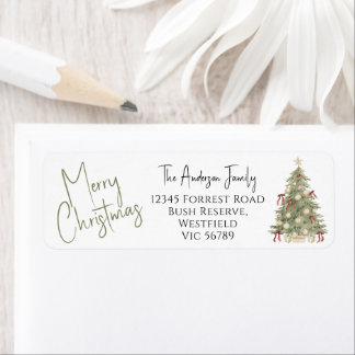 Watercolor Prettig Kerstboom Retouradres Etiket