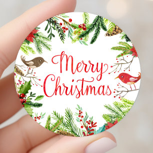 Watercolor Prettig Kerstfeest Ronde Sticker