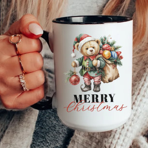 Watercolor Prettig Kerstmis Beer Mok voor Haar of