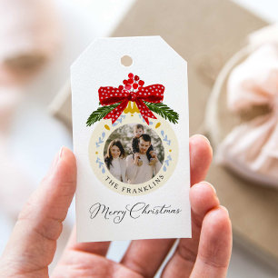 Watercolor Prettig Kerstmis Foto Cadeaubijsluiter Cadeaulabel