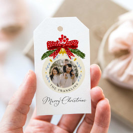 Watercolor Prettig Kerstmis Foto Cadeaubijsluiter Cadeaulabel