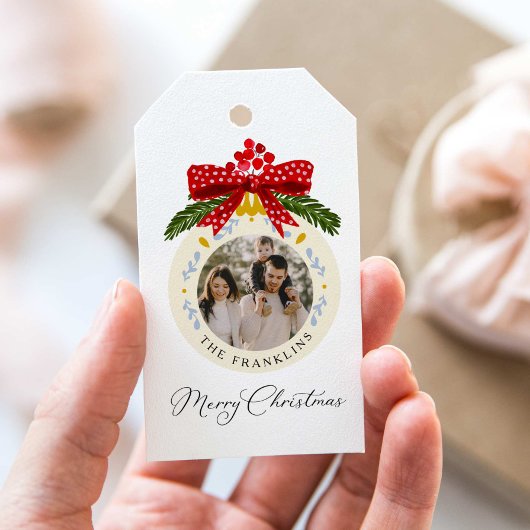 Watercolor Prettig Kerstmis Foto Cadeaubijsluiter Cadeaulabel
