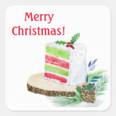 Watercolor Prettig Kerstmis Gelaagde Cake Stickers (Voorkant)