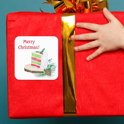Watercolor Prettig Kerstmis Gelaagde Cake Stickers