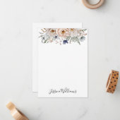 Watercolor Pretty Beige Blue Personalized Floral Notitiekaartje (Voorkant / Achterkant in situ)