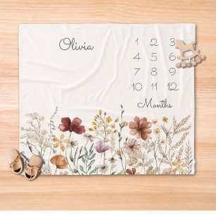 Watercolor Pretty  Wildflower Mijlpaal Baby Fleece Deken