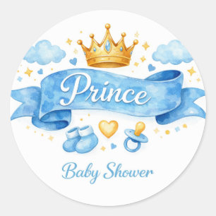 Watercolor Prins Baby Shower Jongen Ronde Sticker