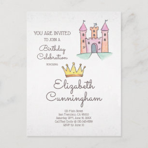 Watercolor Prinses en Eenhoorn Verjaardagsfeestje Uitnodiging Briefkaart