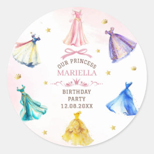 Watercolor Prinses jurken koninklijke meisje verj Ronde Sticker