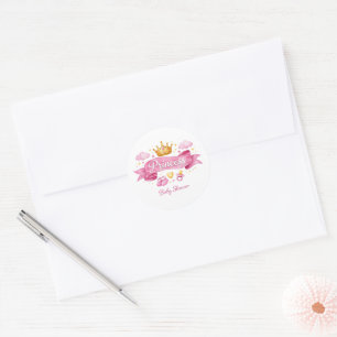 Watercolor Prinses Roze Meisje Baby Shower Ronde Sticker