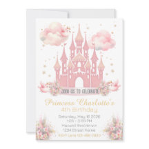 Watercolor Prinsessen Kasteel Verjaardagsuitnodigi