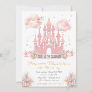 Watercolor Prinsessen Kasteel Verjaardagsuitnodigi Kaart