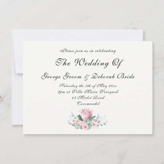 Watercolor Protea Bouquet Wedding Kaart (Voorkant)
