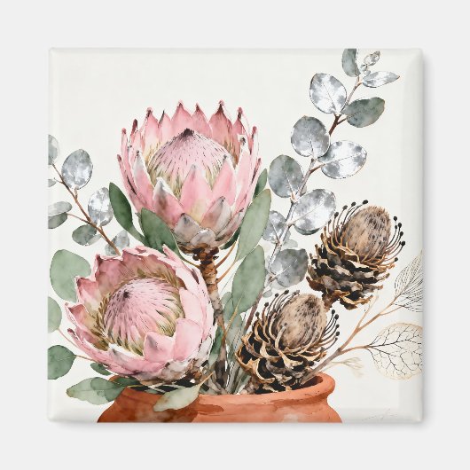 Watercolor Protea Eucalyptus Arrangement Magneet (Voorkant)