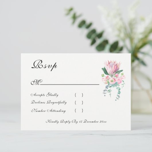 Watercolor Protea RSVP Cards (Staand voorkant)