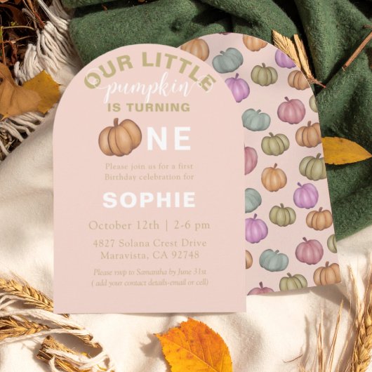 Watercolor Pumpkin First Birthday Invitation Kaart