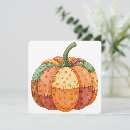 Watercolor pumpkin patchwork thanksgiving card kaart (Staand voorkant)