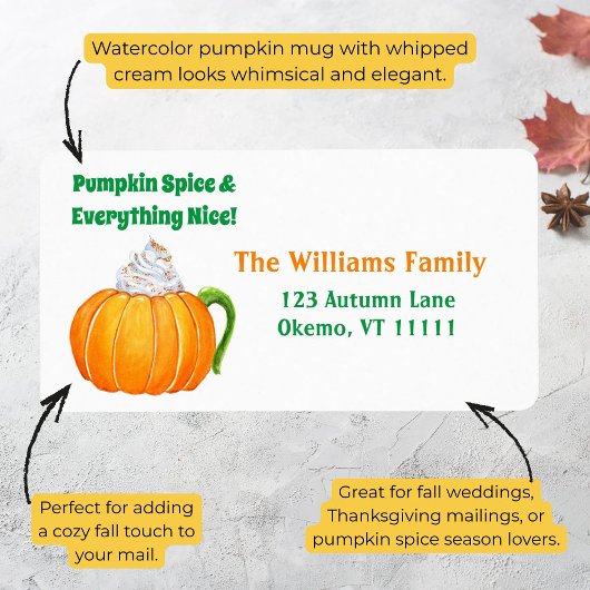 Watercolor Pumpkin Spice Latte Adres Etiket