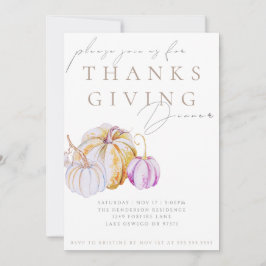 Watercolor Pumpkin Thanksgiving Dinner Invitation Kaart