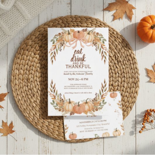Watercolor Pumpkin Thanksgiving Invitation Kaart