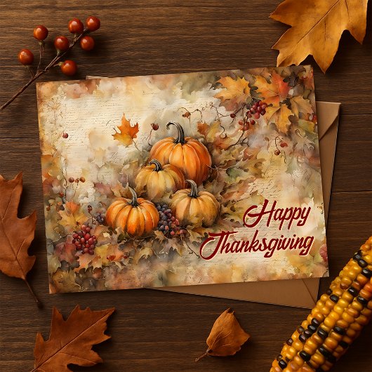 Watercolor Pumpkins Autumn Thanksgiving Postcard Feestdagenkaart