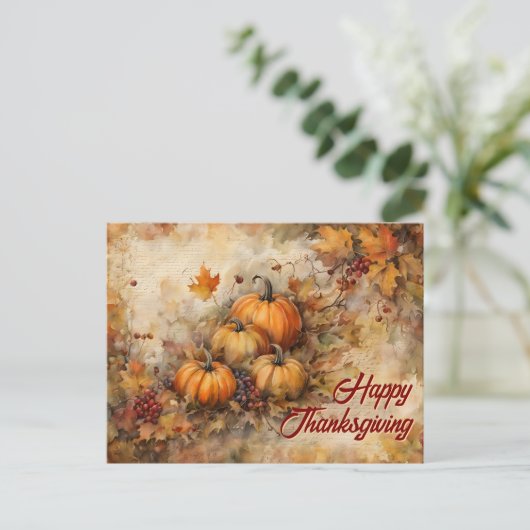 Watercolor Pumpkins Autumn Thanksgiving Postcard Feestdagenkaart (Staand voorkant)