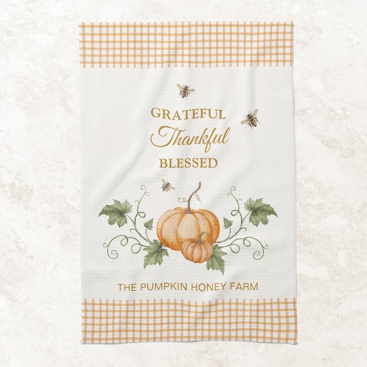 Watercolor Pumpkins et Honeybees Thanksgiving Fall Theedoek