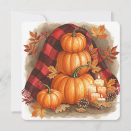 Watercolor pumpkins, plaid and candles kaart
