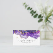 Watercolor Purple Agate gold glitter & QR Code Visitekaartje (Staand voorkant)
