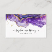 Watercolor Purple Agate gold glitter & QR Code Visitekaartje (Voorkant)