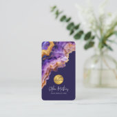 Watercolor Purple Agate gold glitter & QRCode Logo Visitekaartje (Staand voorkant)