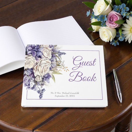 Watercolor Purple Cream Floral Wedding Gastenboek