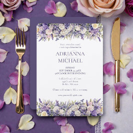 Watercolor Purple Cream Floral Wedding Invitation Kaart