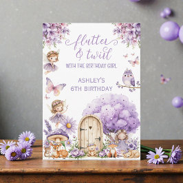 Watercolor Purple Fairy Birthday  Invitation Kaart
