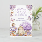 Watercolor Purple Fairy Birthday  Invitation Kaart (Staand voorkant)